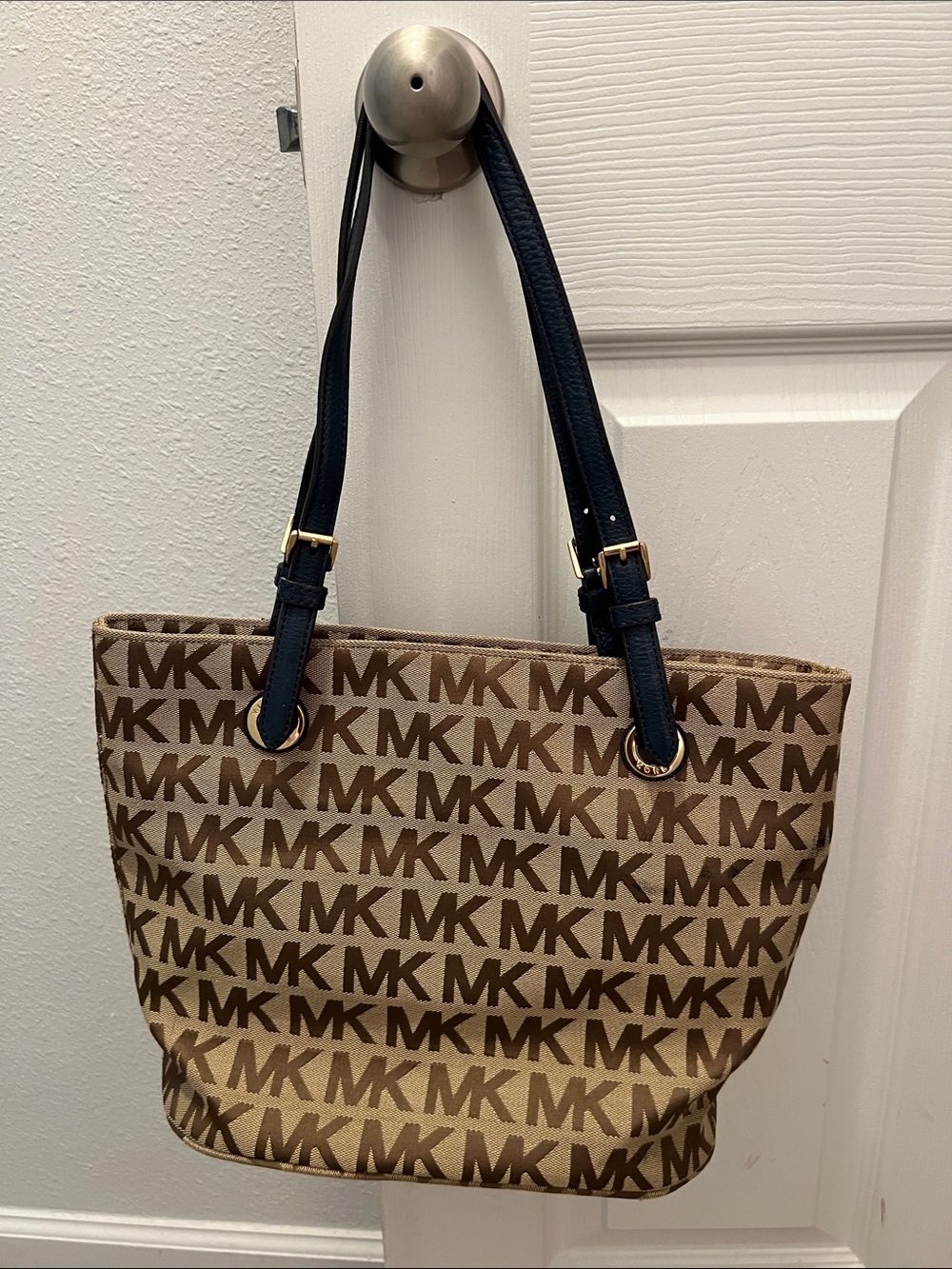 Michael Kors Tan/Brown Monogram Tote with Black Straps